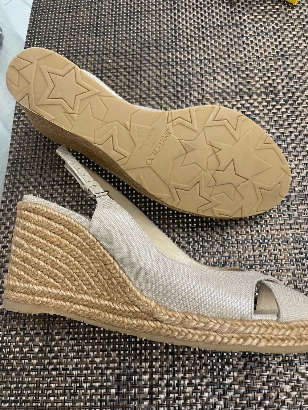 Jimmy Choo Beige Canvas Crisscross Slingback Wedges - Picture 3 of 3